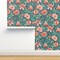 Coral Chintz Blue Green Pink Jumbo Scale Magnolia Flower Botanical Garden Custom Removable Wallpaper by Spoonflower Peel & Stick Wallpaper 2FT Wide